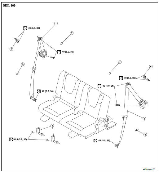 Nissan Rogue Service Manual Third row seat belt Removal and